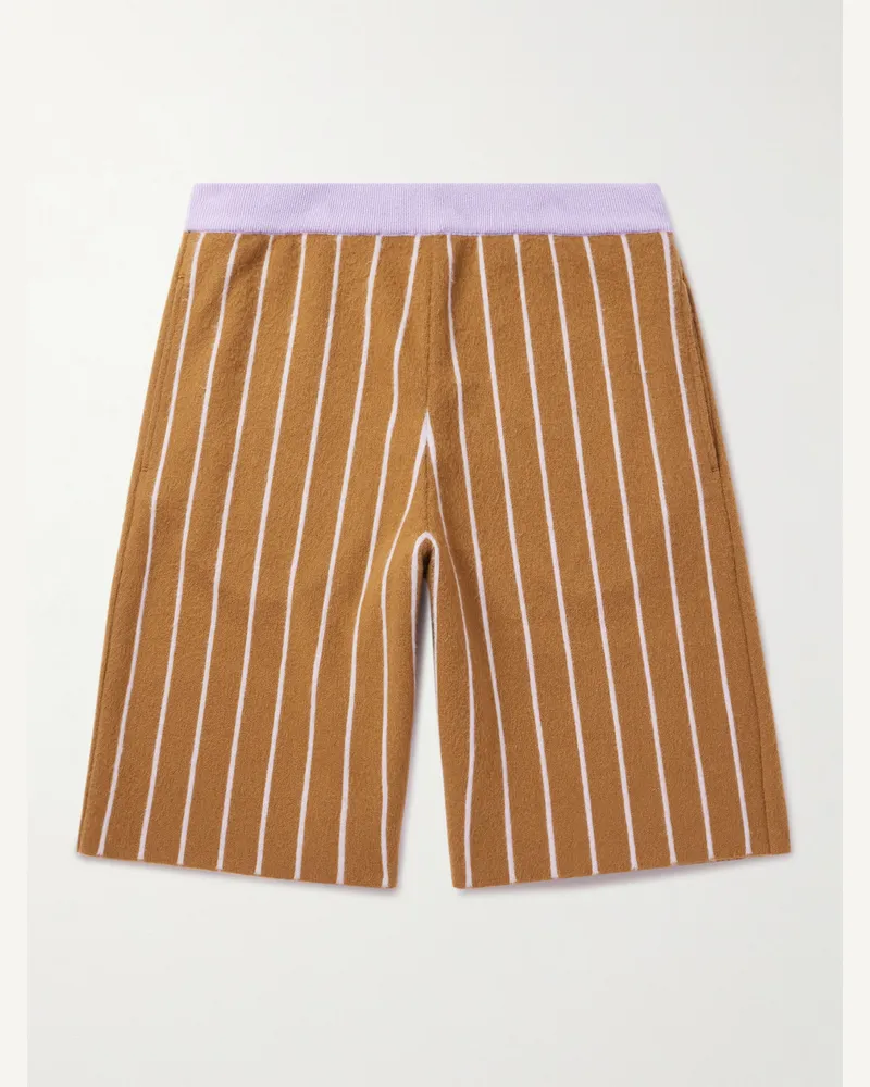 ZEGNA x The Elder Statesman Gerade geschnittene gestreifte Shorts aus gebürstetem Kaschmir Braun