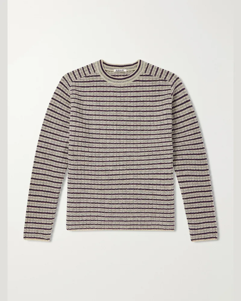 AURALEE Striped Ribbed Wool and Cashmere-Blend Sweater Purple