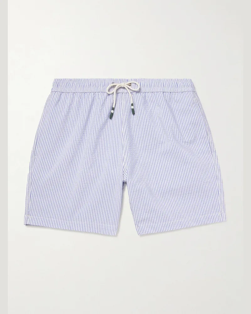 Hartford Schmal geschnittene mittellange Badeshorts aus gestreiftem Seersucker Blau