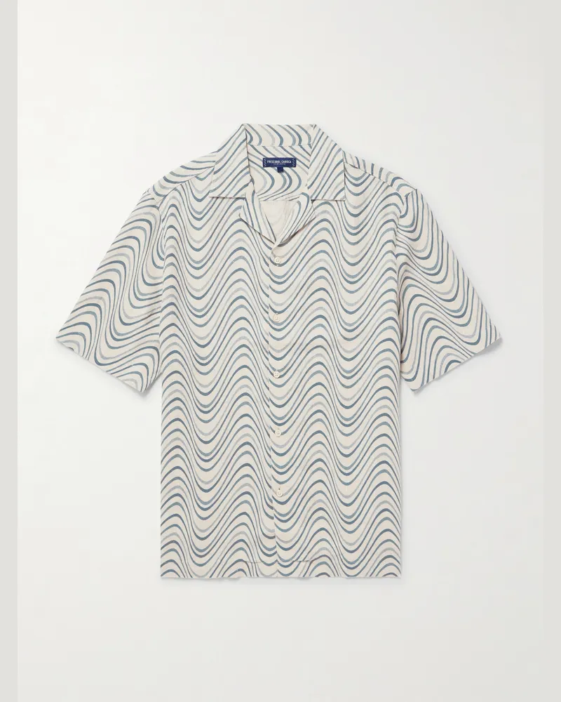 Frescobol Carioca Roberto Camp-Collar Printed Linen Shirt Green