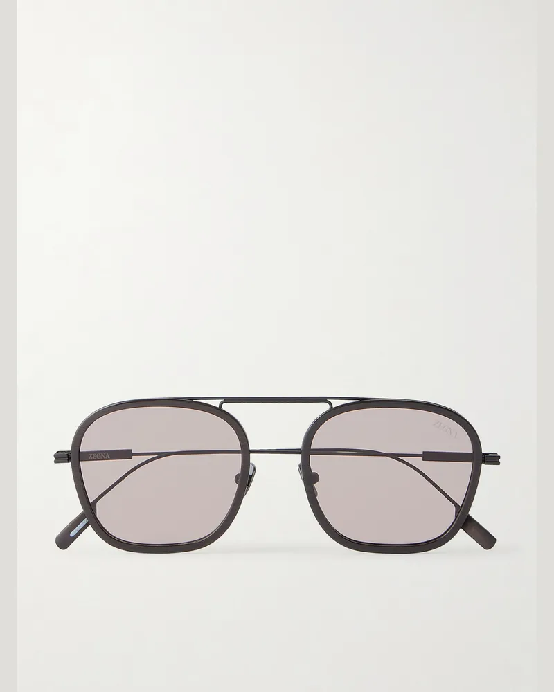 Ermenegildo Zegna Round-Frame Titanium Sunglasses Gray