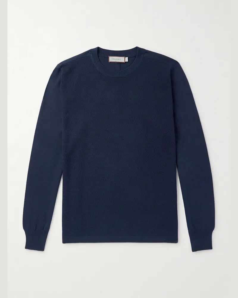 Canali Pullover aus Baumwoll-Piqué Blau