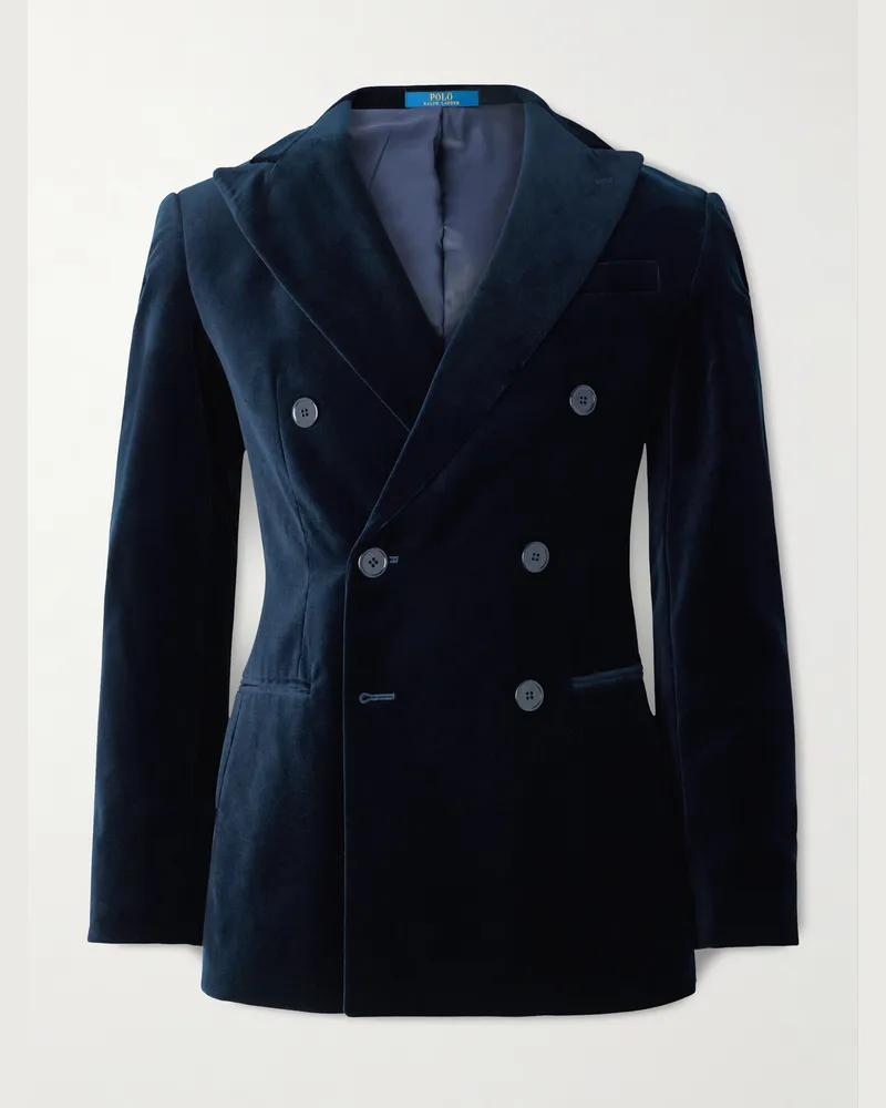 Ralph Lauren Doppelreihiges Sakko aus Baumwollsamt Blau