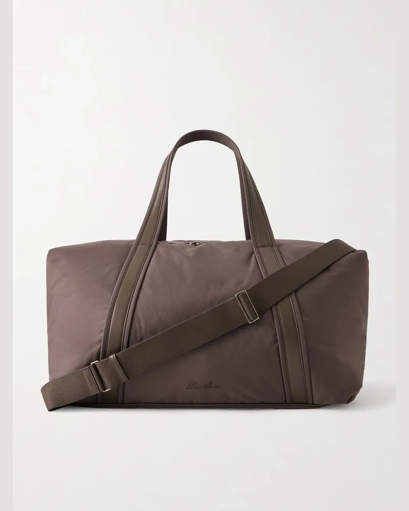 Loro Piana Winch Leather-Trimmed  Storm System® Shell Duffle Bag Brown