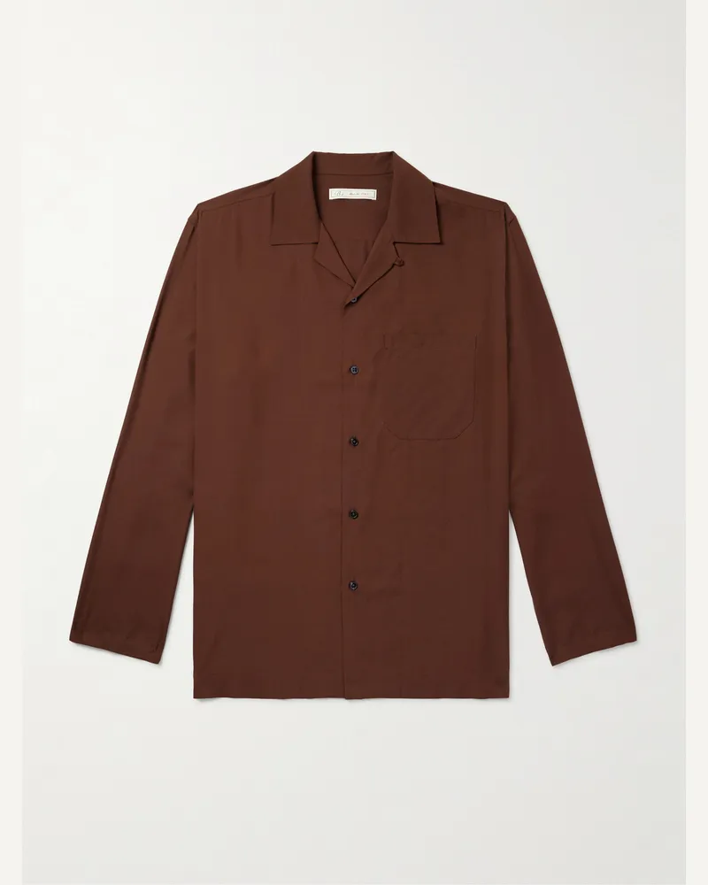 Umit Benan Hemd aus Seiden-Twill mit wandelbarem Kragen Braun