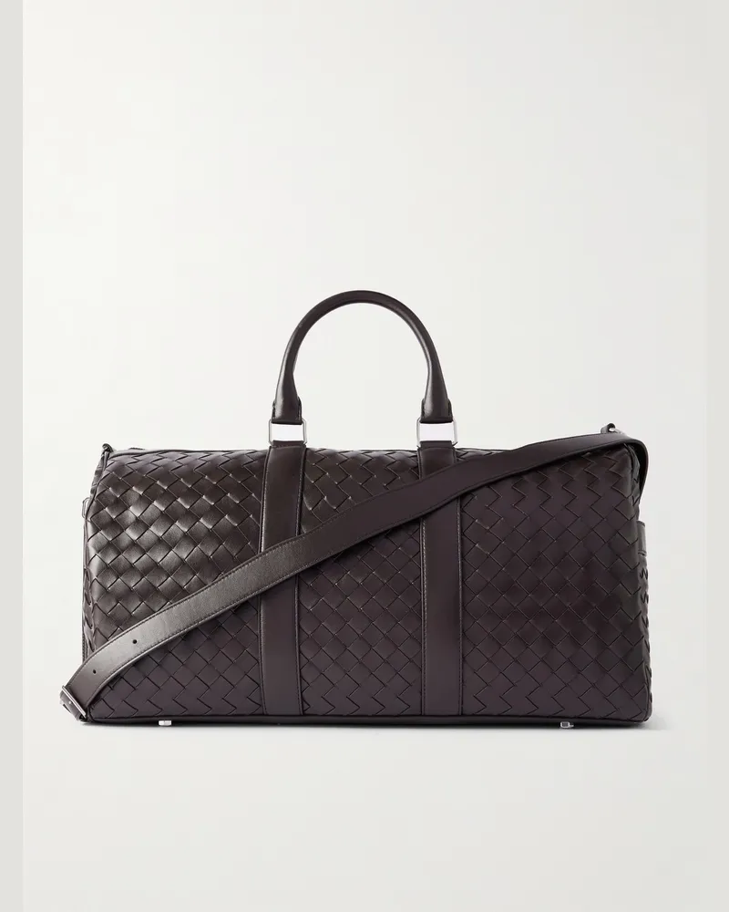 Bottega Veneta Intrecciato Leather Weekend Bag Brown