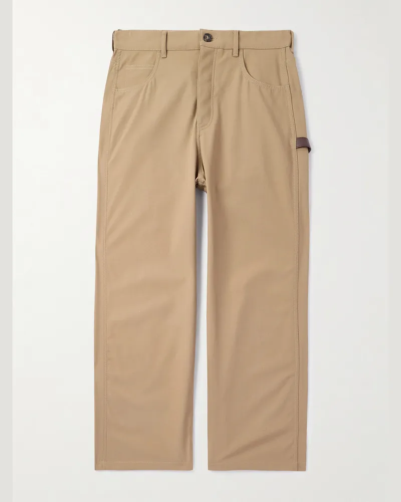 Loewe Carpenter gerade geschnittene Hose aus Baumwoll-Twill mit Lederbesatz Neutral