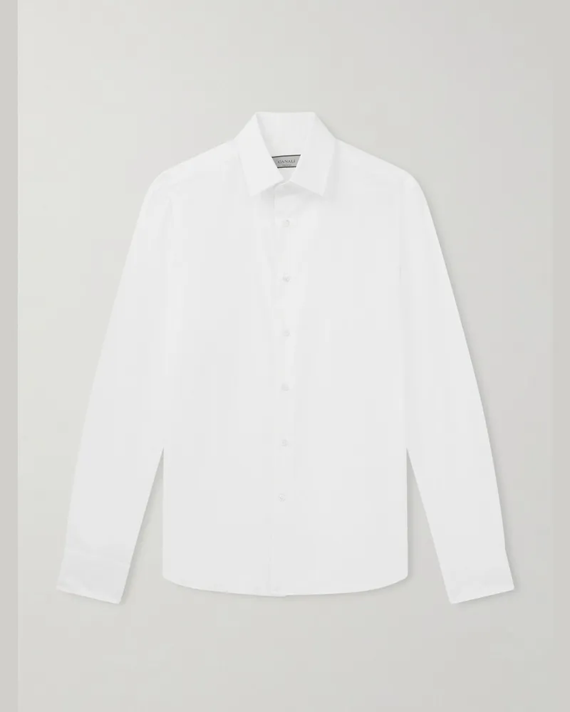Canali Essential Hemd aus Baumwollpopeline mit Cutaway-Kragen Weiß