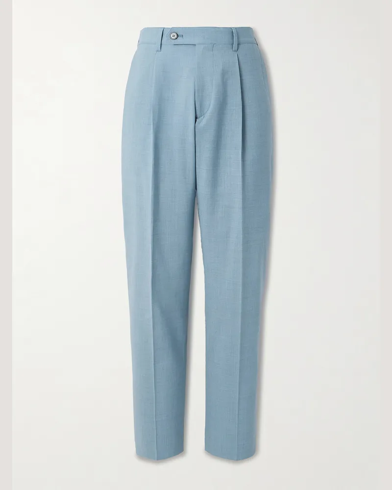 Paul Smith Tapered Pleated Stretch-Wool Suit Trousers Blue