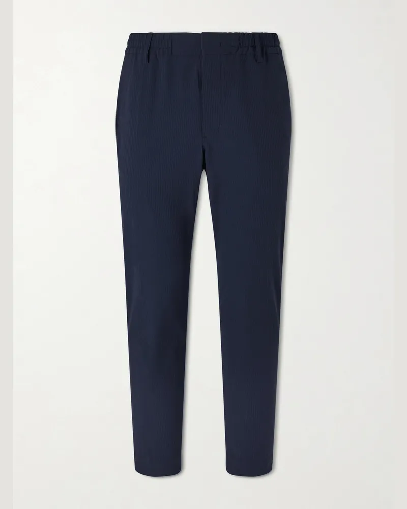NN 07 Billie 10038 Straight-Leg Seersucker Drawstring Trousers Blue