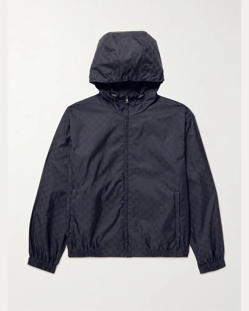 Gucci GG Logo-Jacquard Shell Hooded Jacket Blue