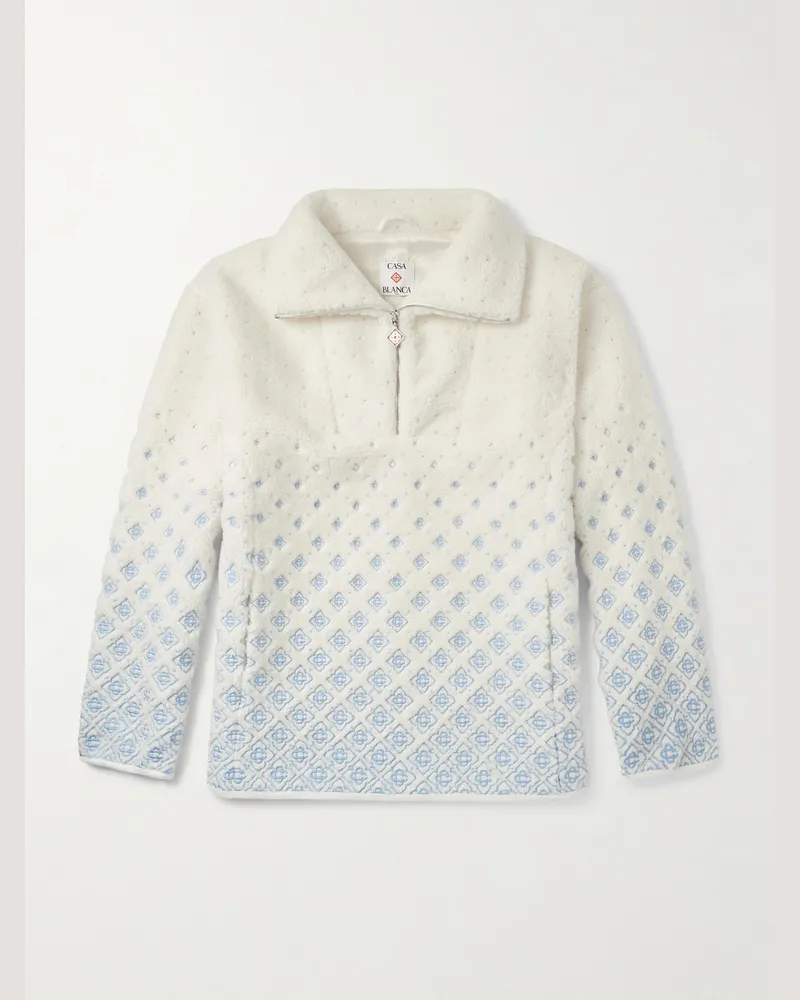 Casablanca Paris Pullover aus Fleece mit Jacquard-Muster und kurzem Reißverschluss Weiß