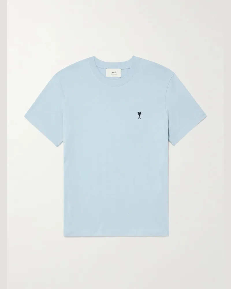 AMI Paris T-Shirt aus Baumwoll-Jersey mit Logostickerei Blau
