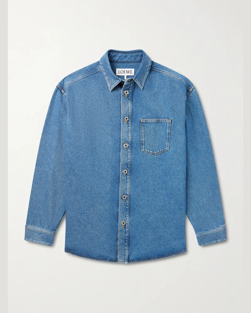 Loewe Anagram Hemdjacke aus Denim mit Logostickerei Blau