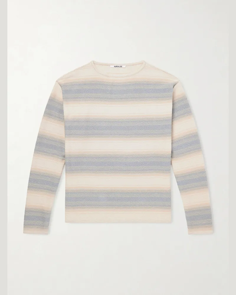 AURALEE Pullover aus einer Baumwoll-Seidenmischung mit Streifen und Farbverlauf Blau