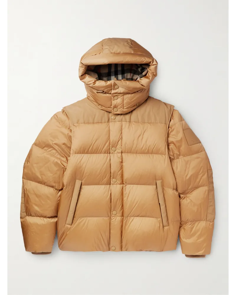 Burberry Wandelbare Daunenjacke aus gestepptem Shell mit Kapuze und Logoapplikation Neutral