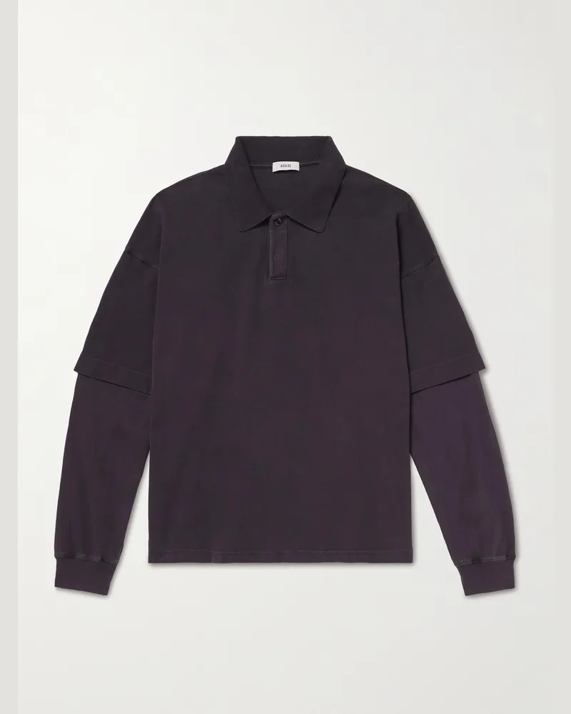 AGOLDE Curren mehrlagiger Pullover aus Baumwoll-Piqué mit Polokragen Braun
