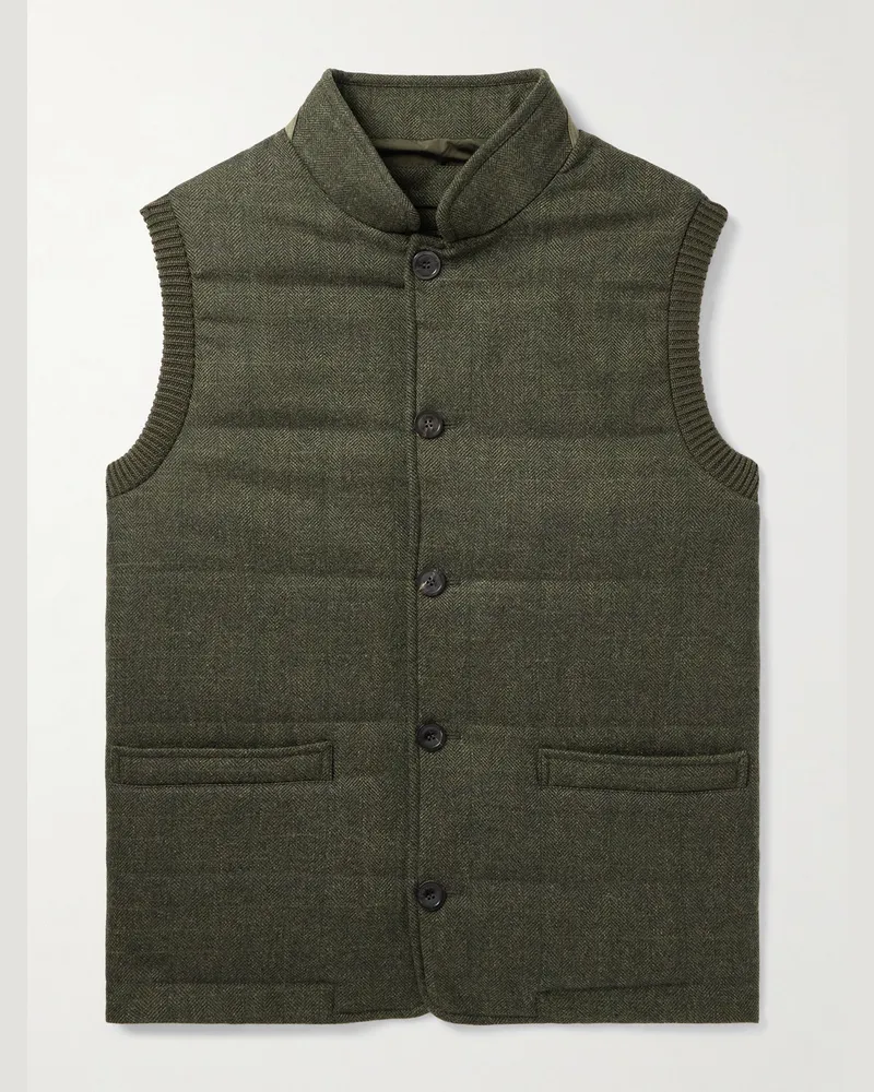PURDEY Padded Herringbone Wool-Blend Gilet Green