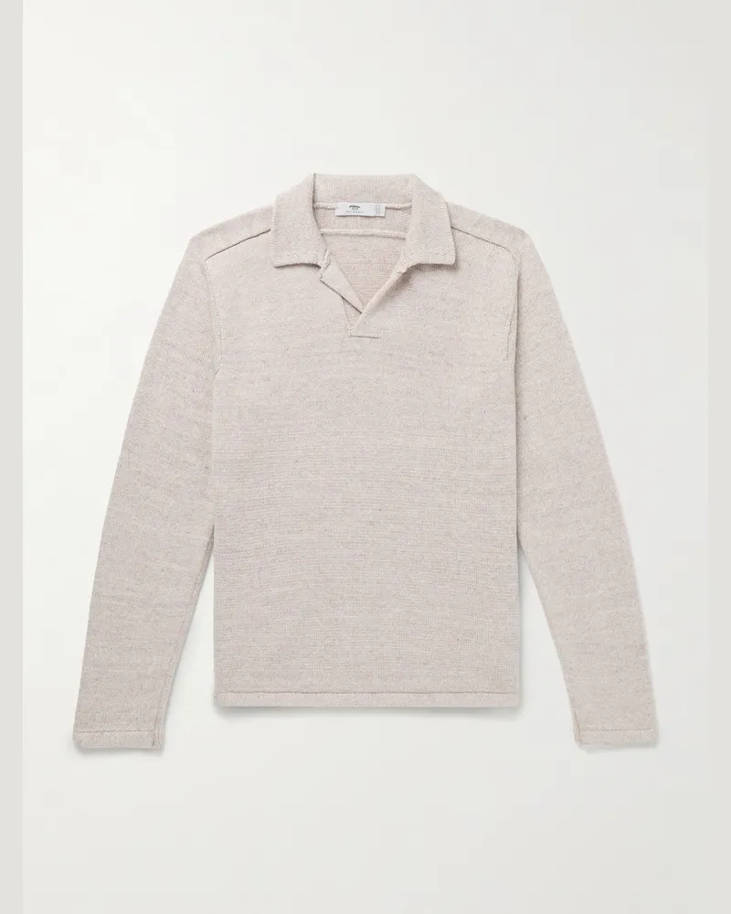 Inis Meáin Wool and Linen-Blend Polo Shirt Neutrals