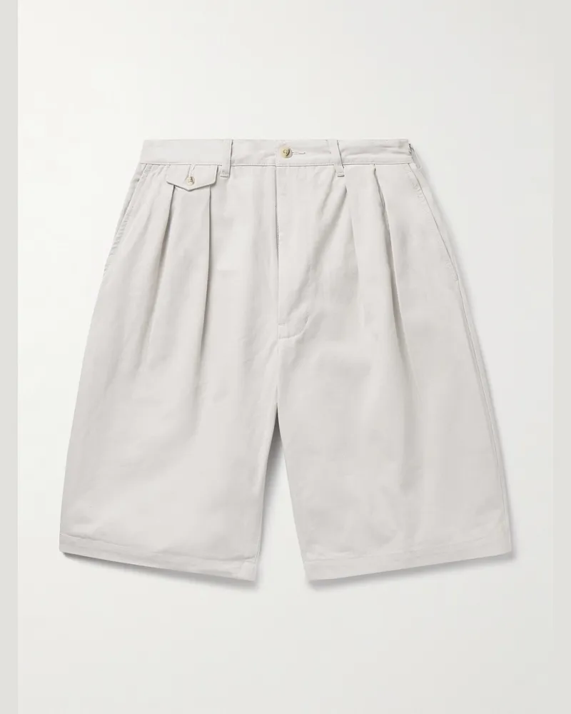 Beams Plus Wide-Leg Pleated Cotton-Twill Shorts Neutrals