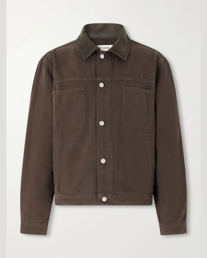 Frame Denim Suede-Trimmed Cotton-Canvas Jacket Brown