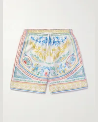 Casablanca Paris Crayon Vase gerade geschnittene Shorts aus bedrucktem Seiden-Twill mit Kordelzugbund Mehrfarbig