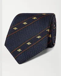 Gucci 7cm Logo-Detailed Striped Silk-Jacquard Tie Blau