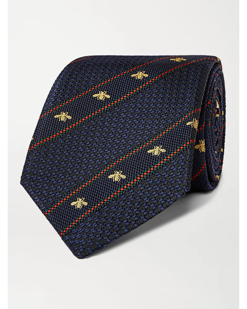 Gucci 7cm Logo-Detailed Striped Silk-Jacquard Tie Blau