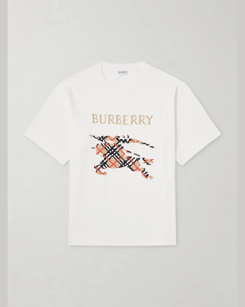 Burberry Logo-Embroidered Cotton-Jersey T-Shirt White
