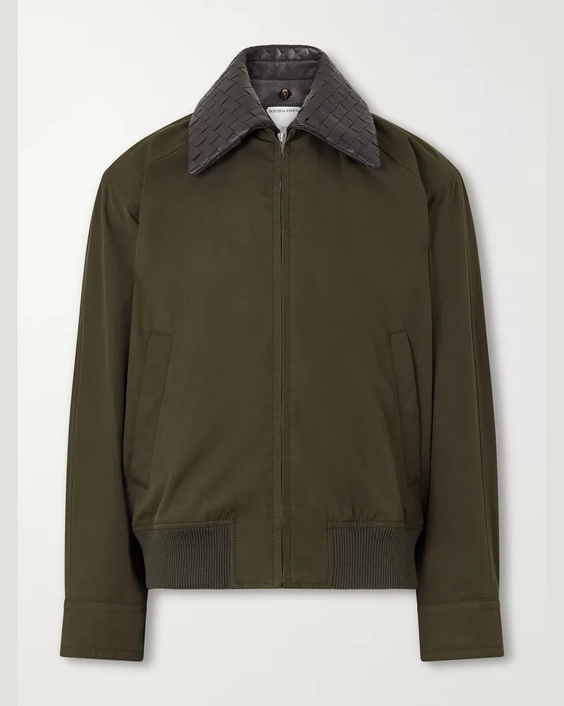Bottega Veneta Intrecciato Leather-Trimmed Cotton-Twill Blouson Jacket Green