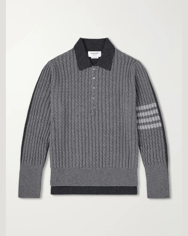 Thom Browne Knitted Merino Wool Polo Sweater Gray