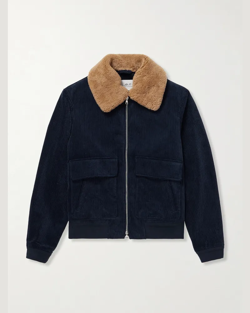 MR P. Bomberjacke aus Baumwollcord mit Shearling-Besatz Blau