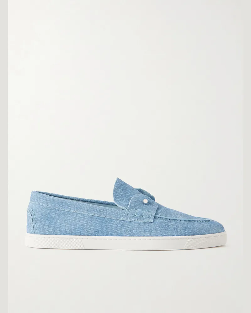 Christian Louboutin Chambeliboat Loafers aus bedrucktem Veloursleder mit Verzierung Blau