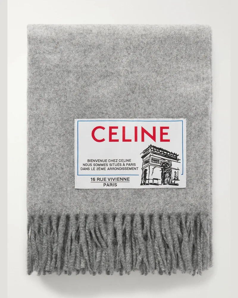 Celine Logo-Appliquéd Wool And Cashmere-Blend Scarf Gray