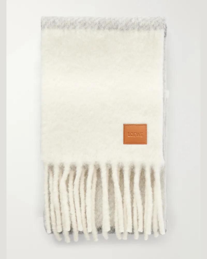 Loewe Fringed Striped Alpaca-Blend Scarf Gray