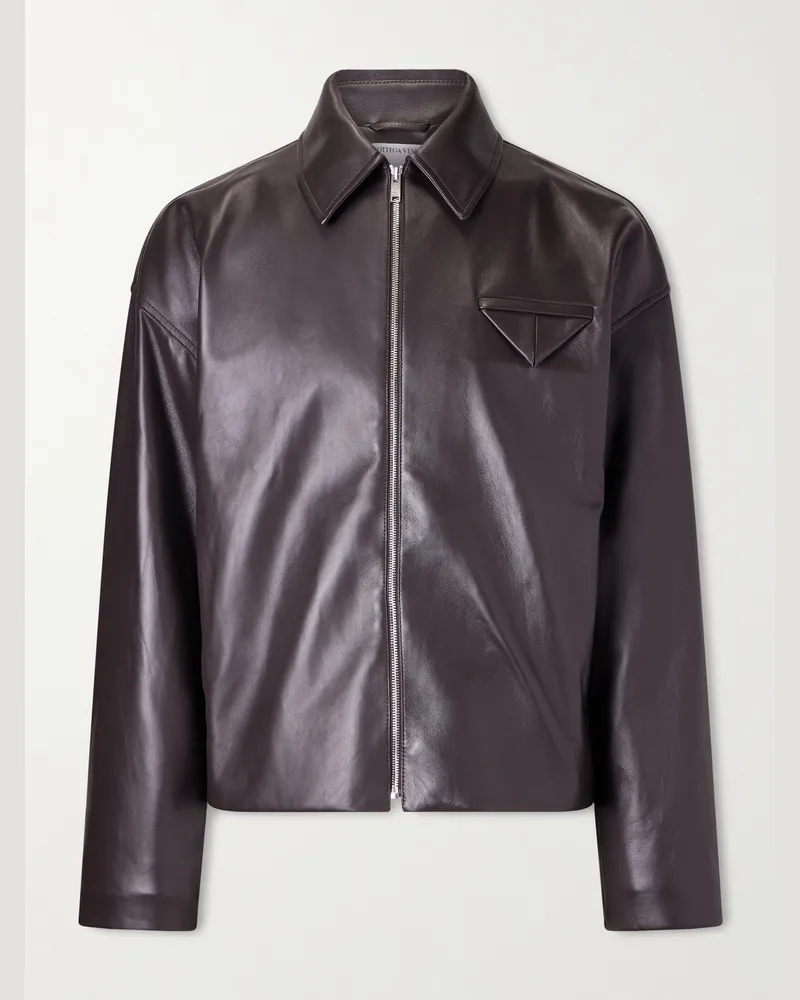 Bottega Veneta Leather Blouson Jacket Brown