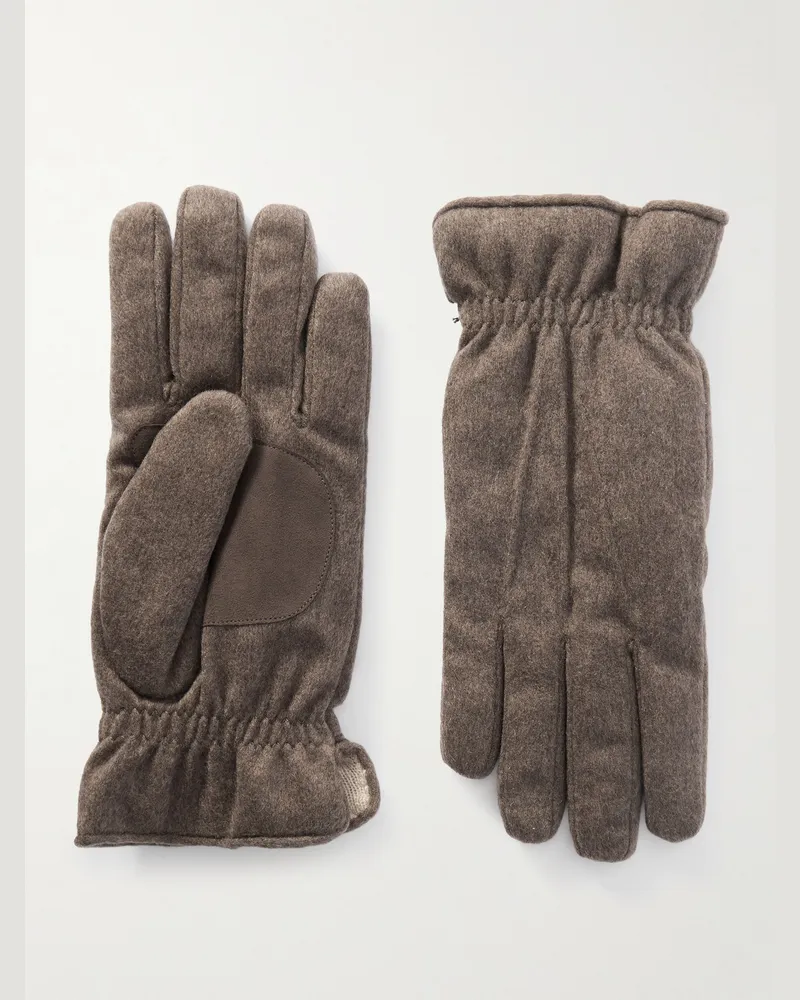 Loro Piana Wattierte Handschuhe aus Storm-System®-Kaschmir mit Velourslederbesatz Braun