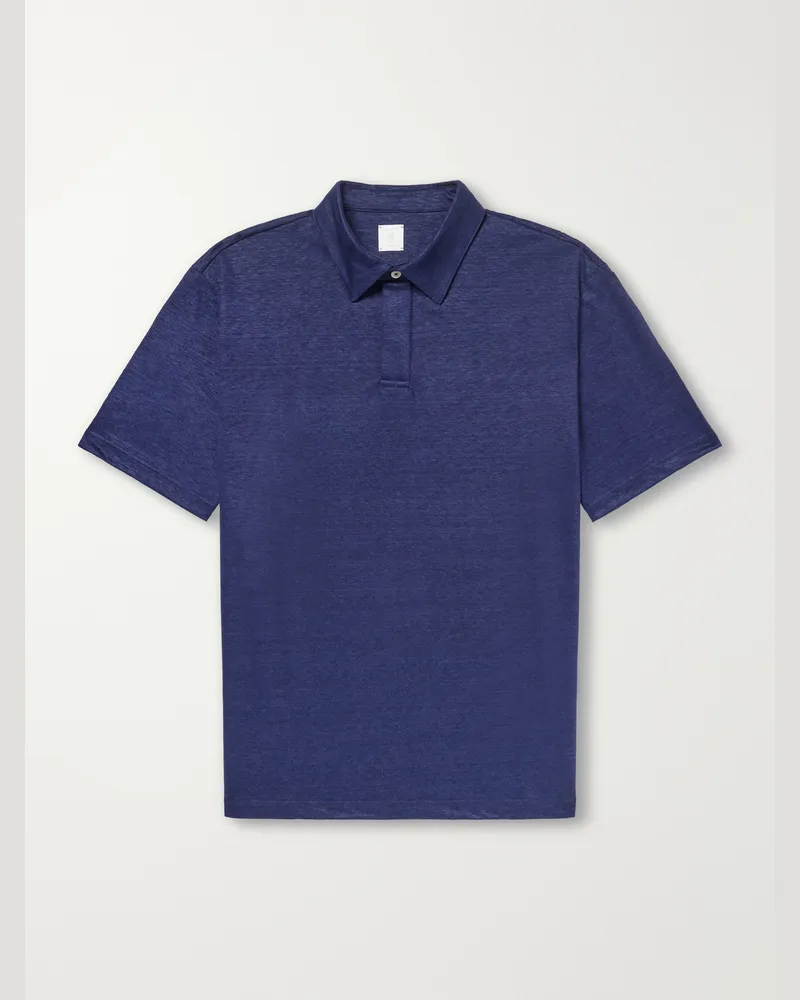Eleventy Linen-Jersey Polo Shirt Blue