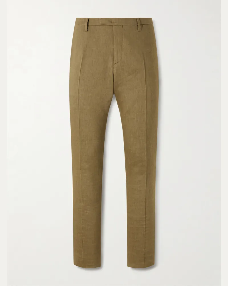 Boglioli Wool and Linen-Blend Straight Leg Trousers Green