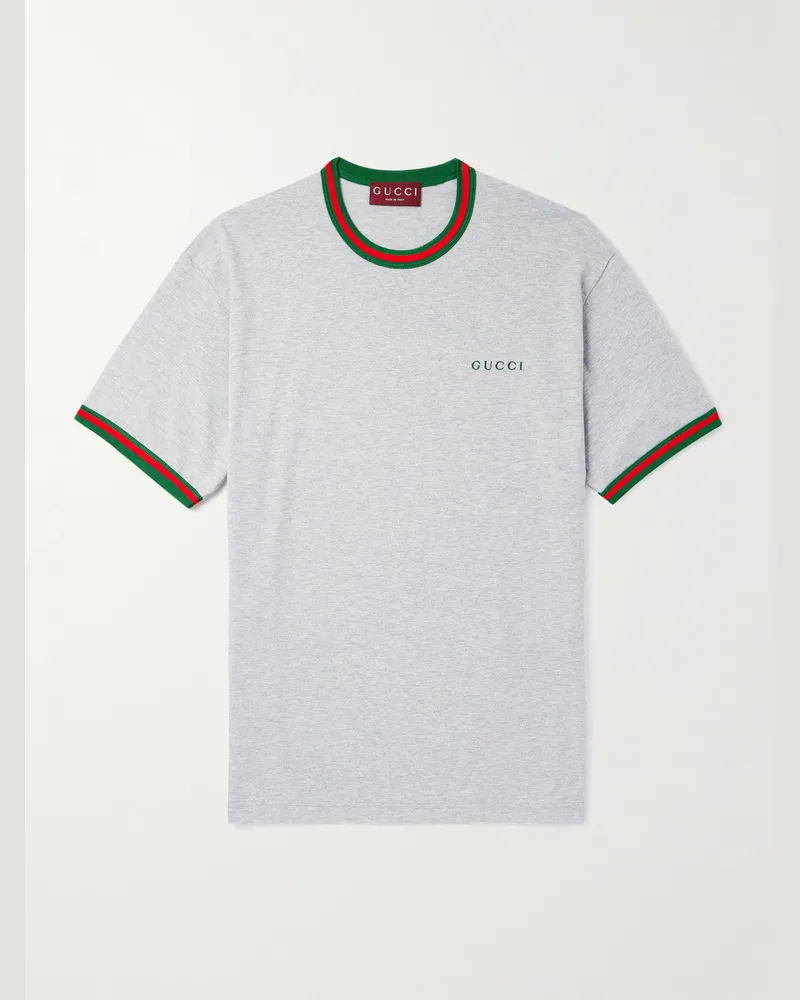 Gucci Logo-Embroidered Cotton-Jersey T-Shirt Gray