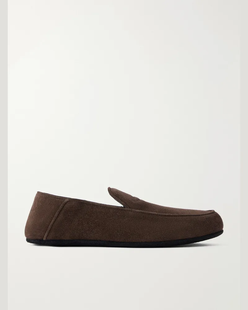 George Cleverley Mayfair Collapsible-Heel Suede Loafers Brown