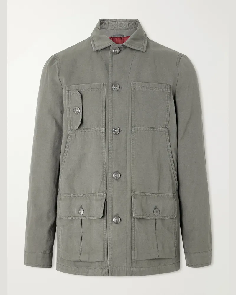 Brunello Cucinelli Cotton and Linen-Blend Jacket Green