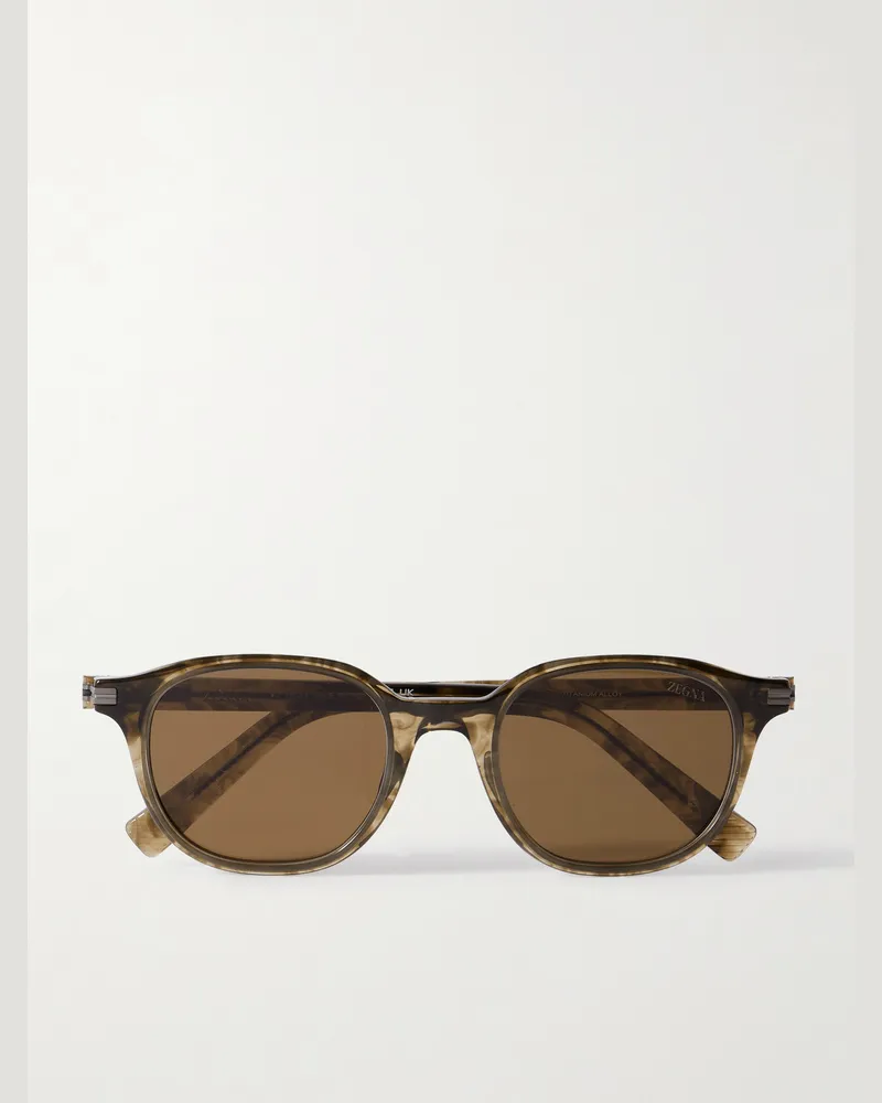 Ermenegildo Zegna Round-Frame Acetate Sunglasses Tortoiseshell