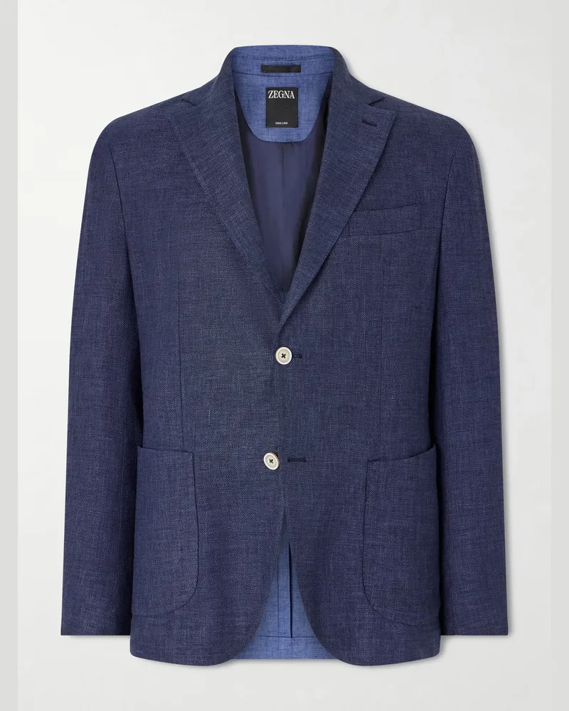Eleventy Sakko aus einer Mischung aus Leinen, Wolle und Seide mit Stretch-Anteil Blau