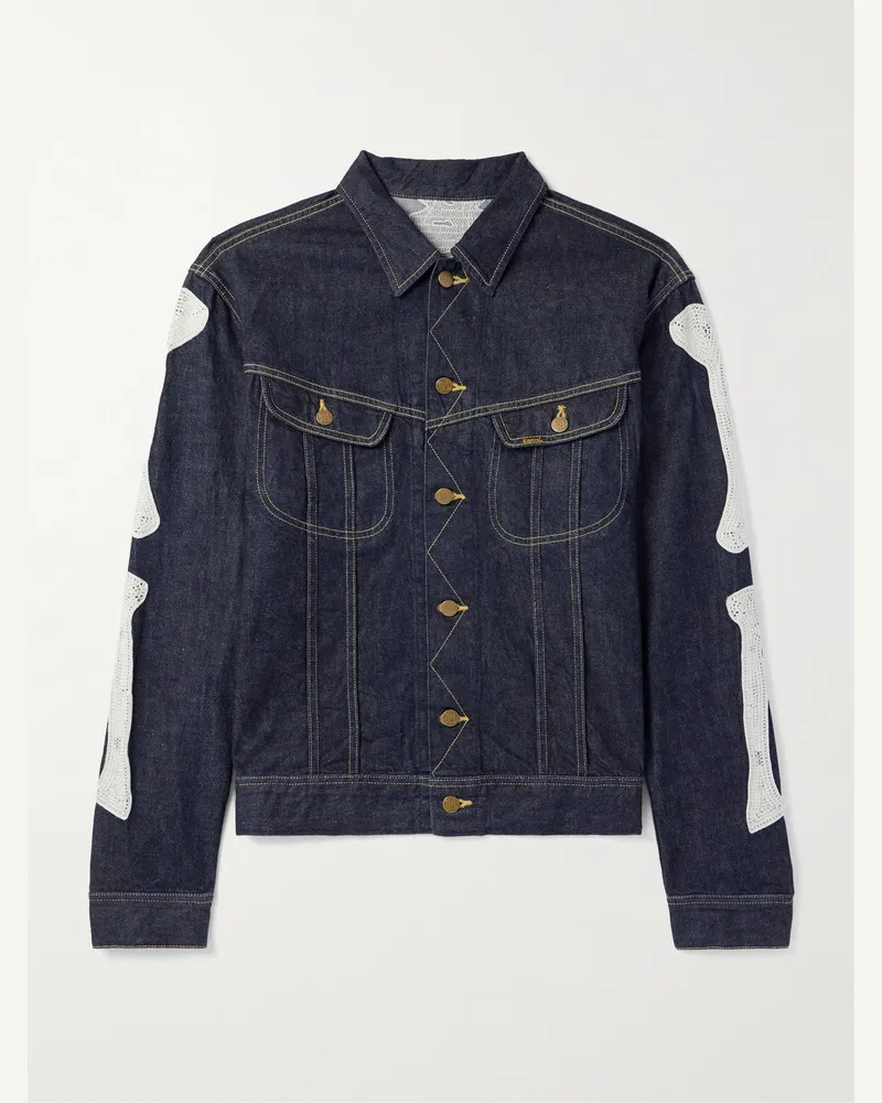 KAPITAL Crochet-Trimmed Denim Jacket Blue