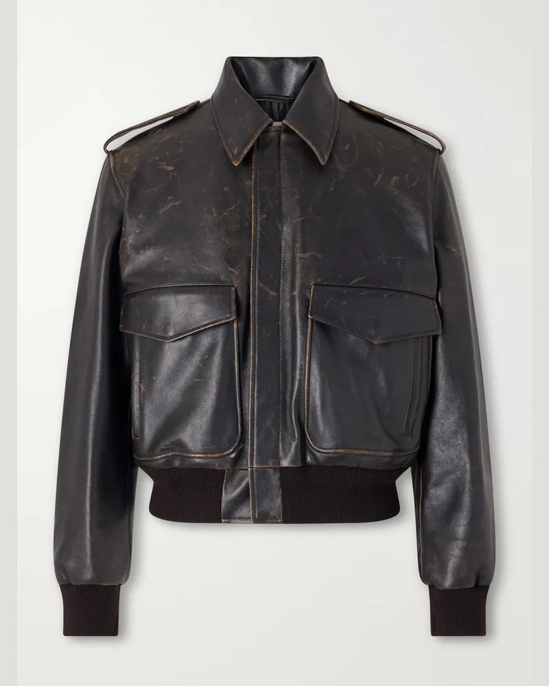 Jil Sander Leather Aviator Jacket Black