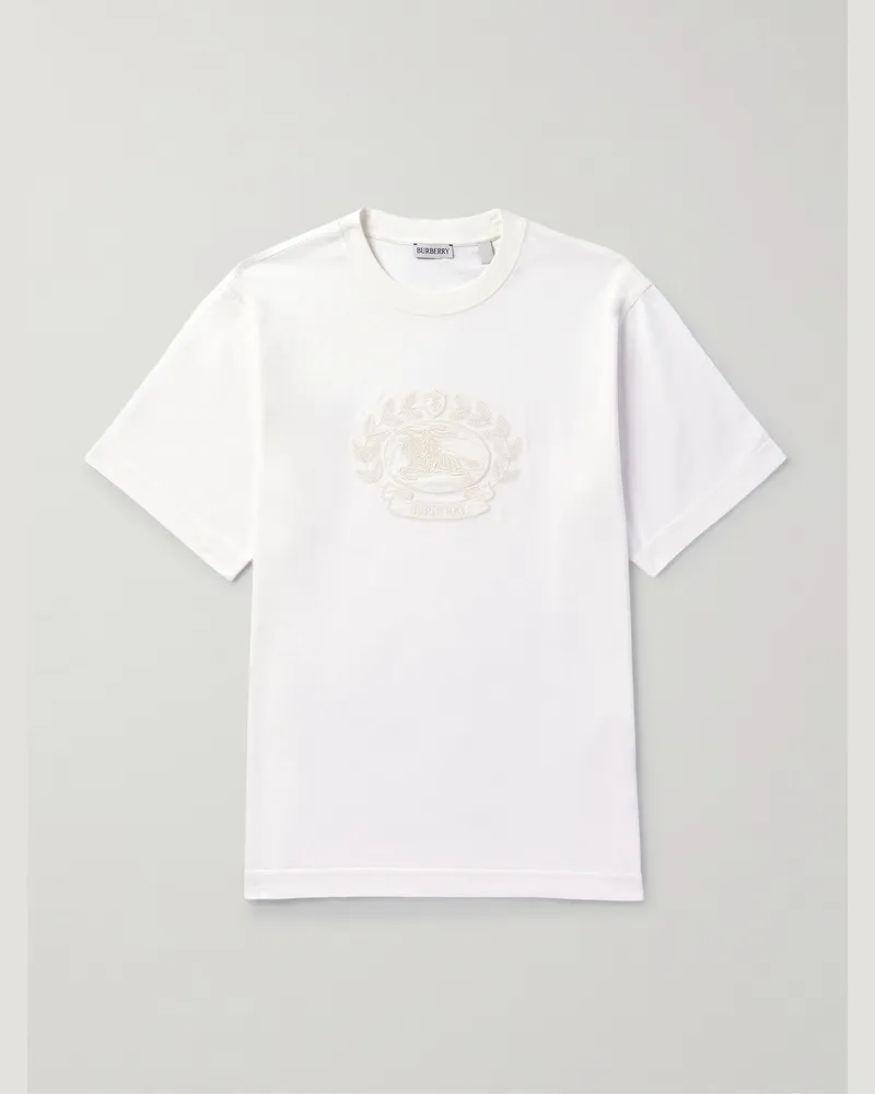 Burberry T-Shirt aus Baumwoll-Jersey mit Stretch-Anteil und Logostickerei Weiß