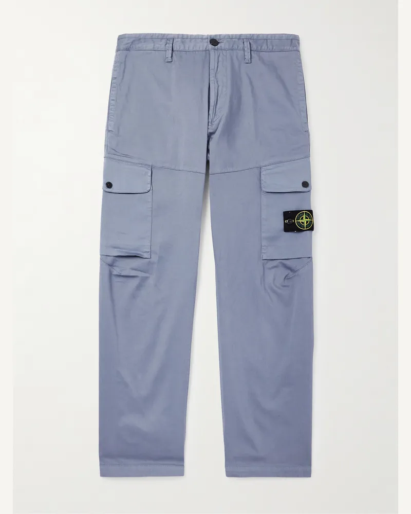 Stone Island Gerade geschnittene Hose aus glänzendem Stretch-Biobaumwoll-Twill Blau