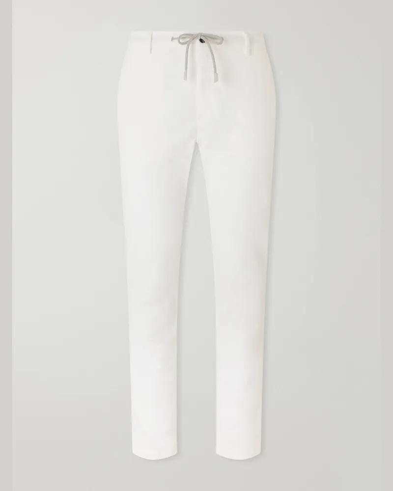 Eleventy Straight-Leg Cotton-Blend Corduroy Drawstring Trousers White