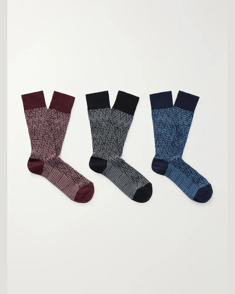 Missoni Three-Pack Cotton-Blend Crochet-Knit Socks Multi